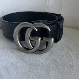 Authentic Gucci Marmont Double Silver G Belt Black Size 85cm